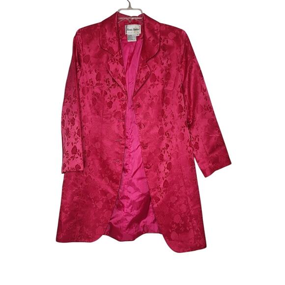 Aussie Austine Jackets & Blazers - Vintage Aussie Austine Size 12 long jacket Red Floral Design lined